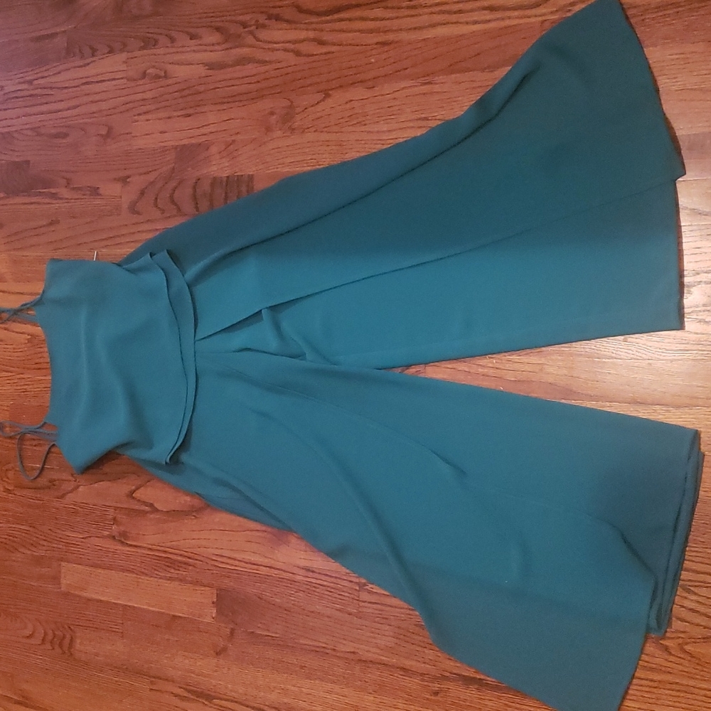 Green polyester pret a porter evening pants suit